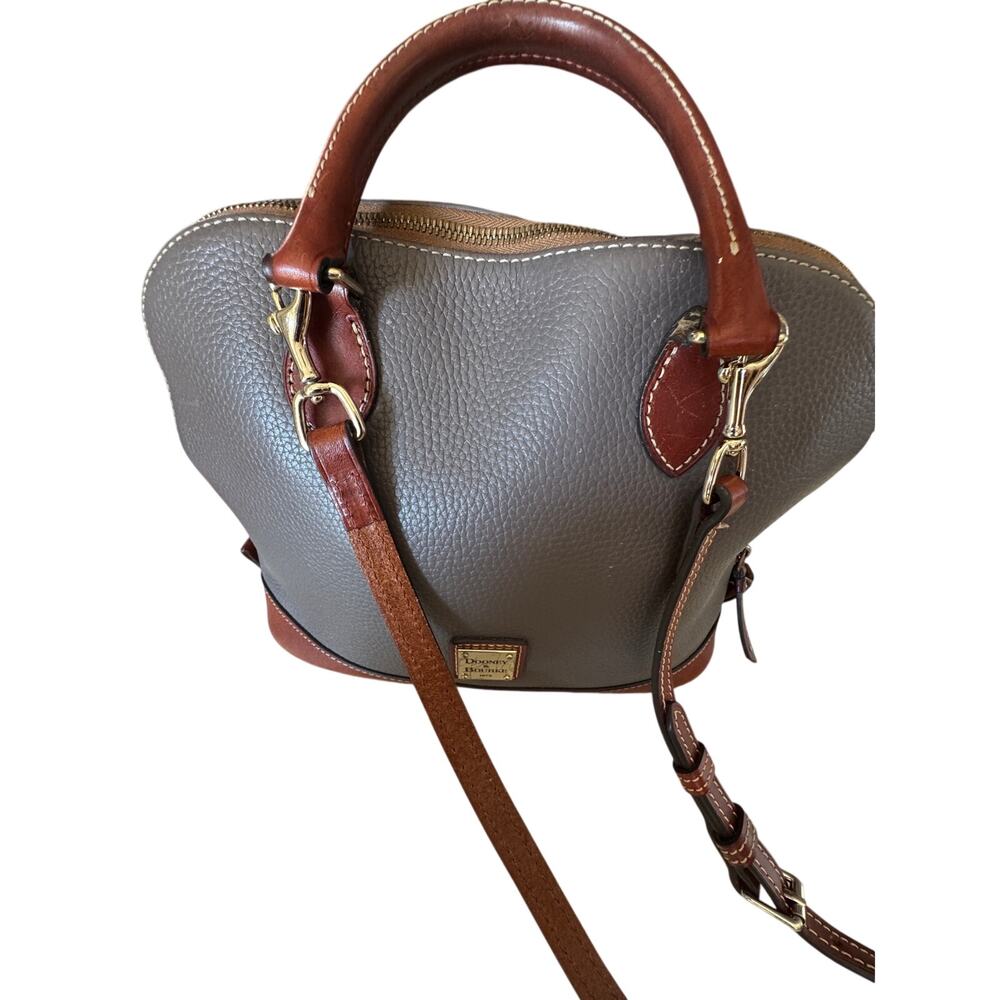 Dooney & Bourke Elephant Grey Pebble Leather Zip Zip Satchel Bag